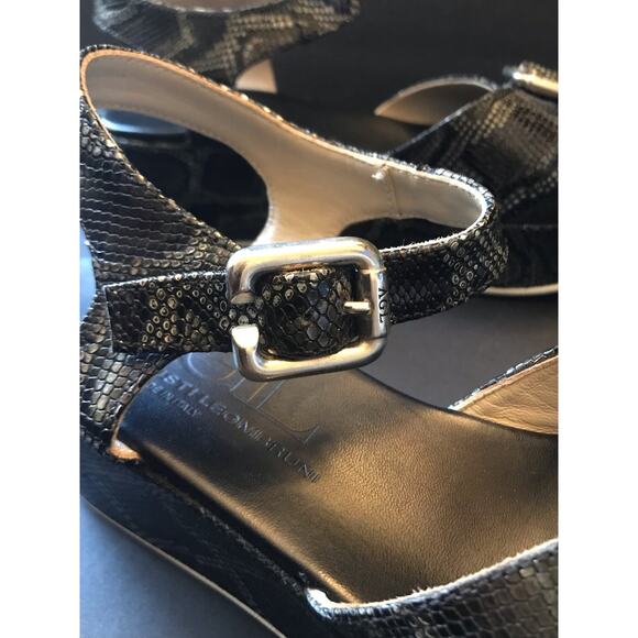 Attilio Giusti Leombruni Black Snake Skin Leather Platform Sandals Size 38.5 - Picture 5 of 12
